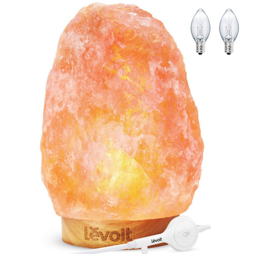 Levoit Kana Himalayan Salt Lamp Natural Himilian Hymalain Pink Salt Rock Lamps(5-8 lbs,6.5-9') with Genuine Rubber Wood Base, Touch Dimmer Switch,3 X 15Watt Bulbs,UL Cord & Gift Box