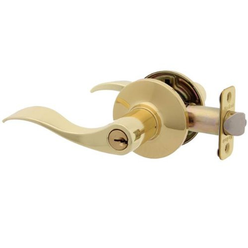 MaxGrade 300LON3KW London Wave Style Lever Keyed Entry Door Leverset Lockset, Bright Brass