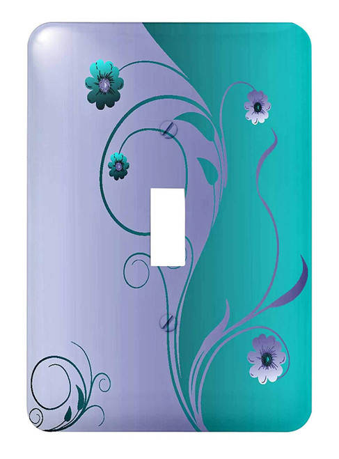 3dRose lsp_217929_1 Delicate Teal and Purple Flowers and Flourishes - Single Toggle Switch