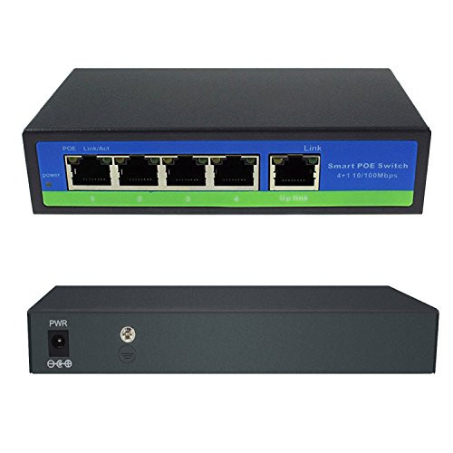 ANVISION 5-Port Ethernet Switch with 4 PoE Ports + 1 Uplink, 10/100Mbps IEEE802.3af/at, 78W