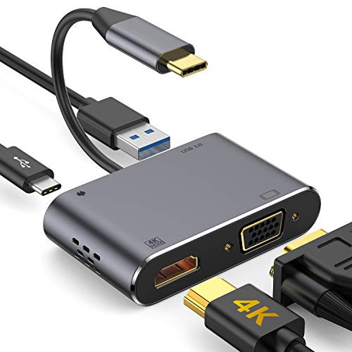 USB C to HDMI VGA Adapter,GIKERSY USB C Hub with 4K HDMI, 1080P VGA,USB 3.0,USB C PD Charging,2 Screens Same Display,Compatible with MacBook Pro/Air/ipad Pro 2018/Dell XPS/Nintendo Switch/Samsung More