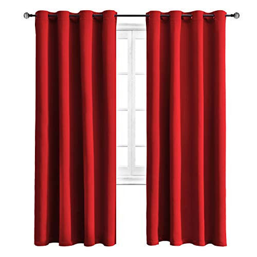 WONTEX Blackout Curtains Room Darkening Thermal Insulated with Grommet Window Curtain for Living Room, 52 x 63 inch, Red, 2 Panels WONTEX Blackout Curtains Room Darkening Thermal Insulated with Grommet Window Curtain for Living Room, 52 x 63 inch, Red, 2 Panels
