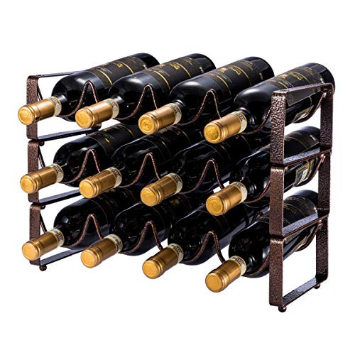 GONGSHI 3 Tier Stackable Wine Rack, Countertop Cabinet Wine Holder Storage Stand - Hold 12 Bottles, Metal (Embossed Bronze)