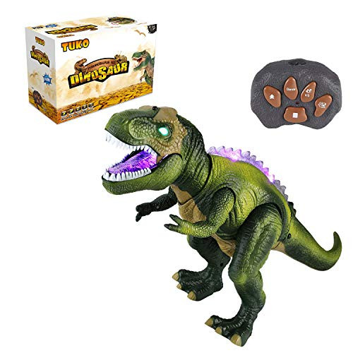 Tuko Light Up Remote Control Dinosaur Toys Jurassic World Walking and Roaring Realistic T-Rex Dinosaur Toys with Glowing Eyes, Walking Movement, Shaking Head for Toddlers Boys Girls