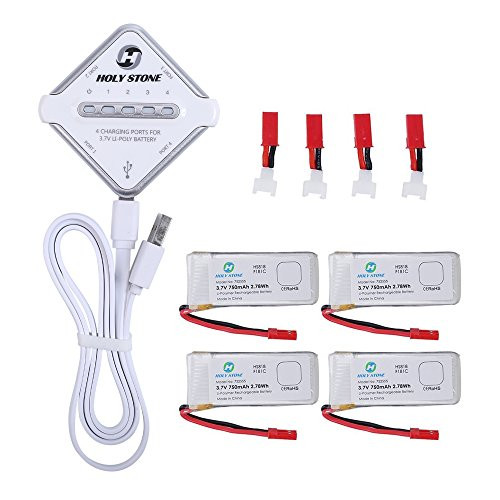 Holy Stone 4-in-1 Battery Charger and 4Pcs 3.7V 750mAh Rechargeable Li-Po RC Drone Batteries for F181C?F181W