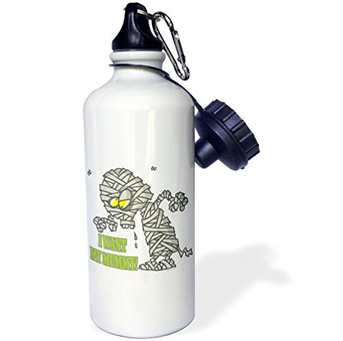3dRose wb_104446_1"Want My Mummy Silly Halloween Cartoon" Sports Water Bottle, 21 oz, White