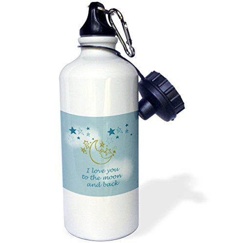 3dRose wb_155825_1"I Love You to the moon and back" Sports Water Bottle, 21 oz, White