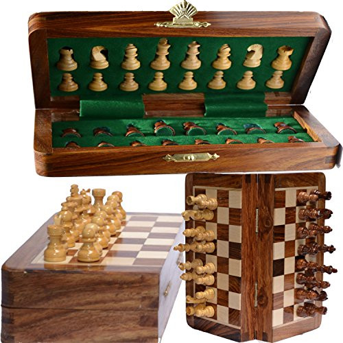 ChessBazar 12x12 Chess Set Chess Set with Bag - Folding Standard Magnetic Travel Chess Board Game Handmade in Fine Rosewood with Storage for Chessmen