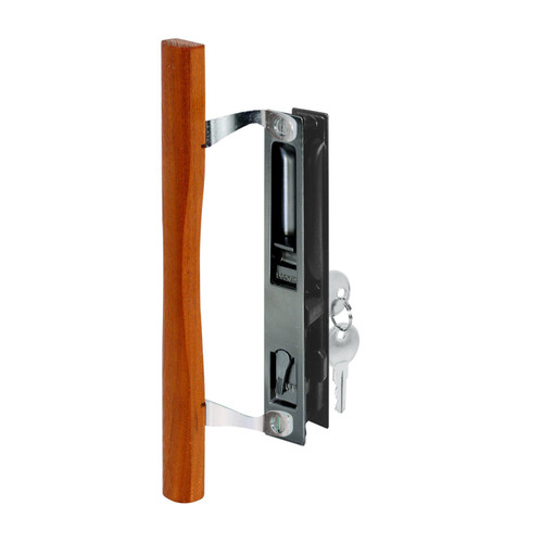 Slide-Co 141638 Sliding Door Handle Set with Wood Pull and Key, Black Diecast
