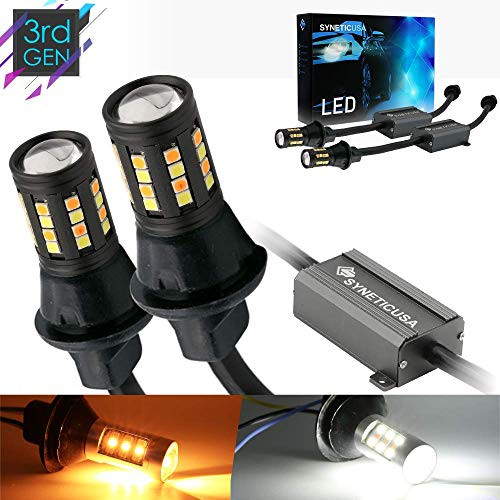 Error Free Canbus Dual Color Switchback LED Turn Signal Light Bulbs No Hyper Flash All in One Built In Resistors (Turn Signal-Amber/White, 7443)
