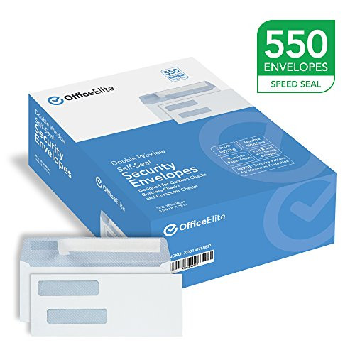 550 SELF Seal Double Window Security Envelopes - Designed for QuickBooks Checks, Business Checks, and Computer Checks - Security Tinted - Peel & Seal - 3 5/8 x 8 11/16 - 24 LB (NOT for INVOICES)