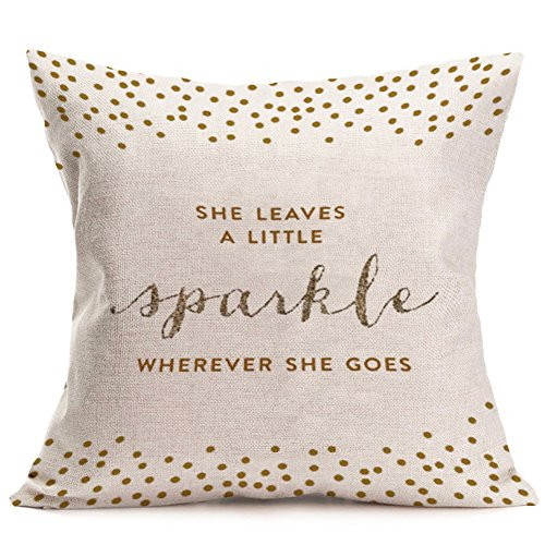 Aremazing Inspirational Quotes Cotton Linen Home Decor Pillowcase Golden Letters Throw Pillow Cushion Cover 18 x 18 Inches (She Leaves A Little SPARKLE Wherever She Goes) Aremazing Inspirational Quotes Cotton Linen Home Decor Pillowcase Golden Letters Throw Pillow Cushion Cover 18 x 18 Inches (She Leaves A Little SPARKLE Wherever She Goes)