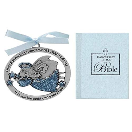 New Baby Boy Gift - Guardian Angel Crib Medal & Mini Bible - Christening - Baptism - Shower Gift - Infant - Blue Ribbon New Baby Boy Gift - Guardian Angel Crib Medal & Mini Bible - Christening - Baptism - Shower Gift - Infant - Blue Ribbon