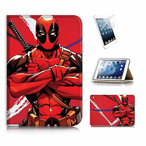 ( For iPad Mini 1/2/3 , Generation 1/2/3 ) Flip Wallet Case Cover & Screen Protector Bundle! A20302 Deadpool Super Hero