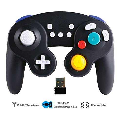 Exlene® Wireless Controller Gamepad for Nintendo Switch, Compatible with PC / PS3, Gamecube Style,Rechargeable, Motion Controls, Rumble, Turbo (Black)