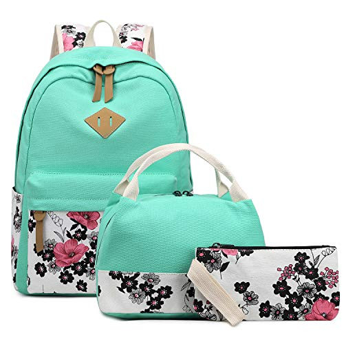 Abshoo Lightweight Canvas Floral Teen Backpacks for Girls School Backpack with Lunch Bag (DG20 Mint Green)