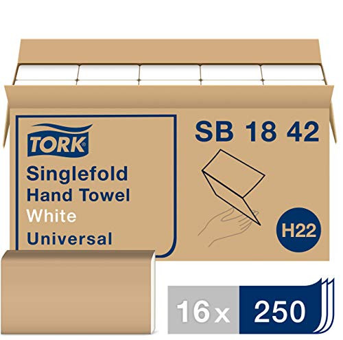 Tork SB1842 Universal Singlefold Hand Towel, 1-Ply, 9.125" Width x 10.25" Length, White (Case of 16 Packs, 250 Towels per Pack, 4,000 Towels per Case)