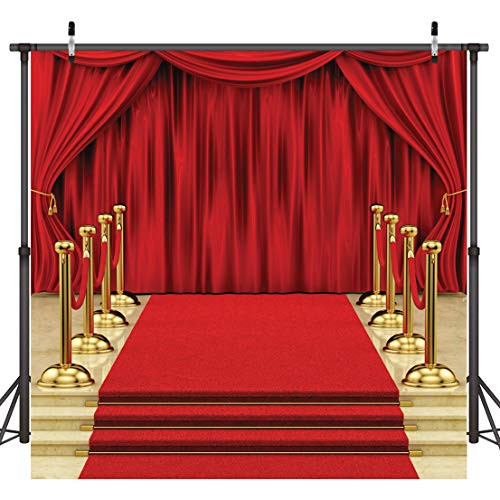 Dudaacvt Backdrop 8x8ft Red Curtain Background Hollywood Red Carpet Stage Backdrop Wedding Party Events Photography Props Seamless Photo Studio Props D146