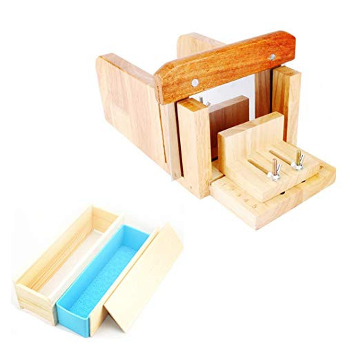 FantasyDay Multi-function Practical Adjustable Wood Soap Cutter With Soap Beveler Planer Set + 1Pcs Rose Silicone Soap Loaf Mold with Wood Box + 1Pcs Straight Soap Cutter Soap Making Tool