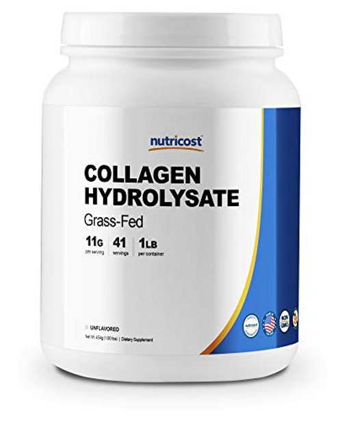 Nutricost Collagen Hydrolysate (Bovine) Powder - Grass Fed, 1LB (454g) - Collagen Peptides