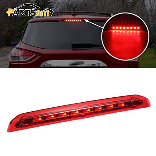 Partsam High Mount Led 3rd Brake Light Red Replacement for Ford Escape 2013-2018 13 14 15 16 17 18 Rear Top Roof Cab Center Mount Third Brake Light Stop Tail Cargo Light Lamps Chrome Housing