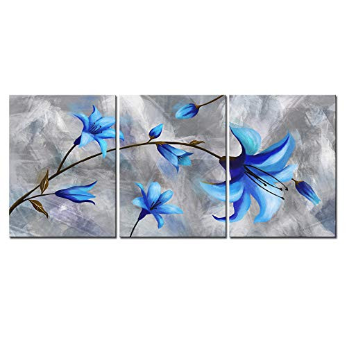 sechars - 3 Panel Blue Flower Canvas Wall Art Lily Floral Painting Giclee Print Navy Flower Artwork Framed Bedroom Bathroom Wall Decor sechars - 3 Panel Blue Flower Canvas Wall Art Lily Floral Painting Giclee Print Navy Flower Artwork Framed Bedroom Bathroom Wall Decor