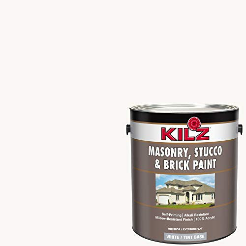 KILZ 13511201 L340711 Interior/Exterior Self-Priming Masonry, Stucco and Brick Flat Paint 1 Gallon Angel Wing/Bright White