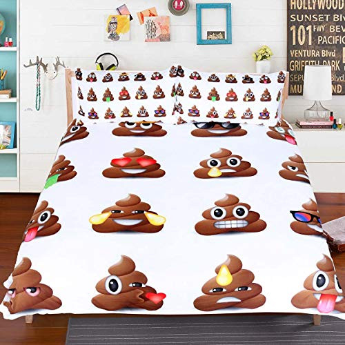 Sleepwish Cartoon Poop Emoji Face Bedding Twin Brown Poop Bed Set Kawaii Duvet Cover with 2 Poop Emoji Pillow Case