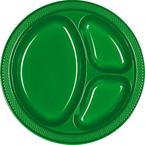 Amscan Festive Green Divided Plastic Plates | 10.25" | Party Supply | 200 ct.