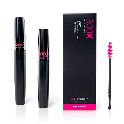 3D Fiber Mascara 300X by Lash Factory - Black, Waterproof, Natural and Hypoallergenic Volumizing Mascara for Lengthening and Thickening Lashes