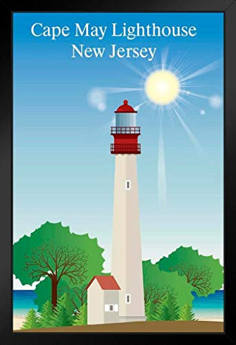 Cape May Lighthouse New Jersey Retro Travel Framed Poster 14x20 inch