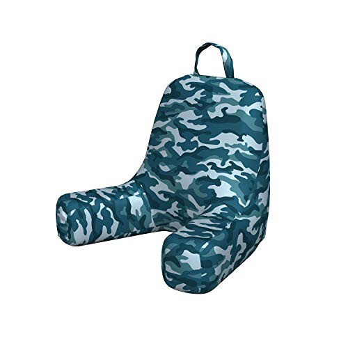 Ambesonne Camo Reading Pillow, Camouflage Theme in Oceanic Colors Sea Water Inspired Illustration, Bedrest Cushion with Back Pocket and Washable Cover, Small, Slate Blue
