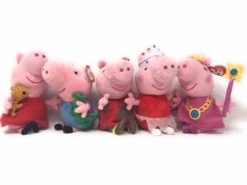 Ty Beanie Babies Peppa Pig set of 5, Peppa Pig, George, Muddy Puddles Peppa, Ballerina Peppa, and Princess Peppa