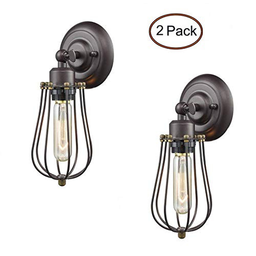 Ecopower Light Wire Cage Wall Sconce 2 Pack CLAXY Industrial Oil Rubbed Bronze Bulb Wall Light