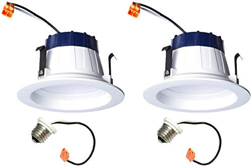 (2 Pack) Sylvania Item 74285, LEDRT4600927FL80, 4 Inch LED Recessed Downlight Kit, 600 Lumens 2700K, 90CRI, Replacing 50W Incandescent R30, Medium Base Socket Adaptor and White Trim Included