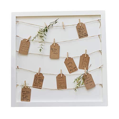 Ginger Ray Wooden Frame with Pegs, String & Tags to Hang Notecards & Photos - Alternative Guest Book for Weddings, Baby Shower & Bridal Shower Party