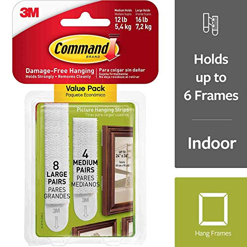 Command Picture Hanging Strips, 8-Large,White,4-Medium L5TFY8B, 3-Pack