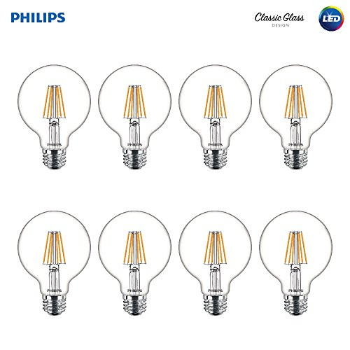 Philips LED Indoor/Outdoor G25 Clear Glass Dimmable Filament Light Bulb with Warm Glow Effect: 500-Lumen, 2700-2200 Kelvin, 6-Watt (60-Watt Equivalent), E26 Medium Base, Soft White, 8-Pack