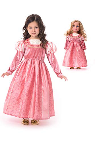 Little Adventures Coral Renaissance Princess Dress Up Costume & Matching Doll Princess Dress (Small Age 1-3)