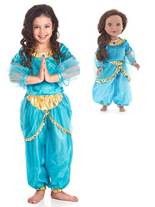 Little Adventures Arabian Princess Dress Up Costume & Matching Doll Dress (Small Age 1-3)
