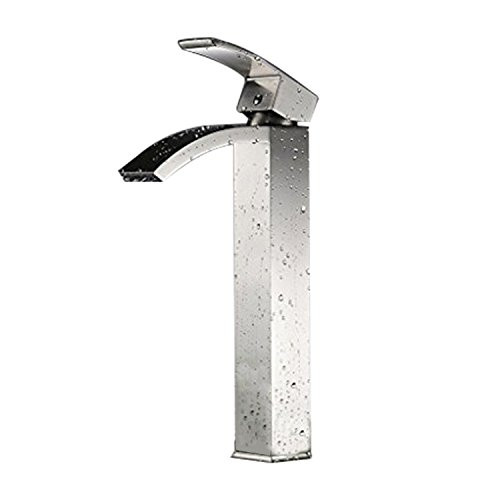 Greenspring Waterfall Spout Single Handle One Hole Commercial Bathroom Sink Vessel Faucet Tall Body Deck Mount, Brushed Nickel