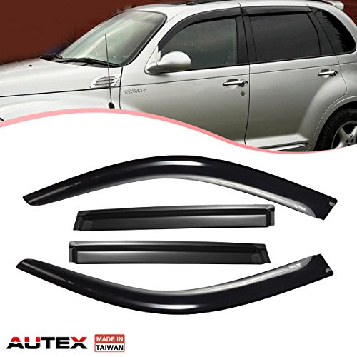 AUTEX Tape On Window Visor Compatible with Chrysler Pt Cruiser 2001 2002 2003 2004 2005 2006 2007 2008 2009 2010 Side Window Deflectors Rain Guard Made in Taiwan