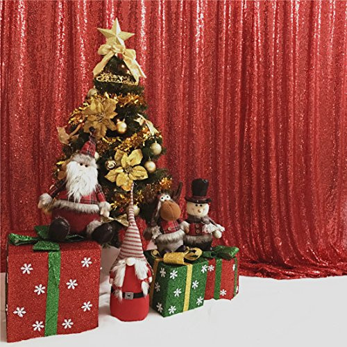 TRLYC Red Sequin Curtains Panels Wedding Backdrop Sparkly Photography Backdrop (2x8FT,Set of 4 Panels)