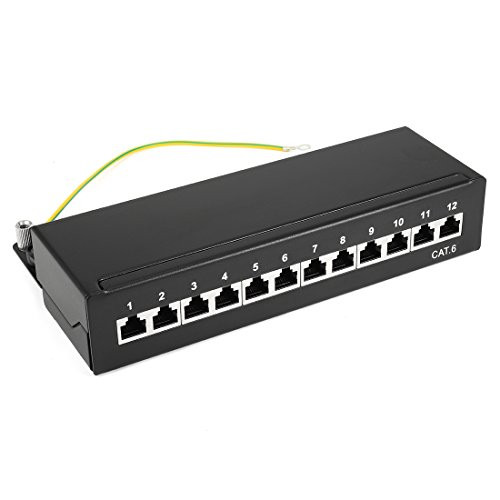 uxcell 12-Port Ethernet Shielded 110 Type 1U T568A T568B Standard 19 inches Rackmount Black Cat6 Patch Panel
