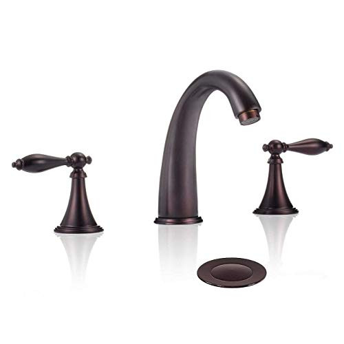 Wovier Oil Rubbed Bronze Widespread Waterfall Bathroom Sink Faucet,Two Handle Three Hole Lavatory Faucet,Basin Mixer Tap With Pop Up Drain,Black