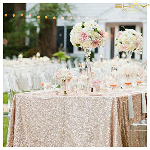 ShinyBeauty Champagne Blush Rectangular Tablecloth 90x132-Inch Sequin Champagne Table Cloth Table Linens -0725S
