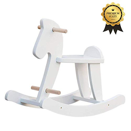 labebe - Wooden Rocking Horse, Baby Wood Ride On Toys for 1-3 Year Old, White Rocker Toy for Kid, Toddler Ride Animal Indoor/Outdoor, Boy&Girl Rocking Animal, Infant Ride Toy, Christmas/Birthday Gift