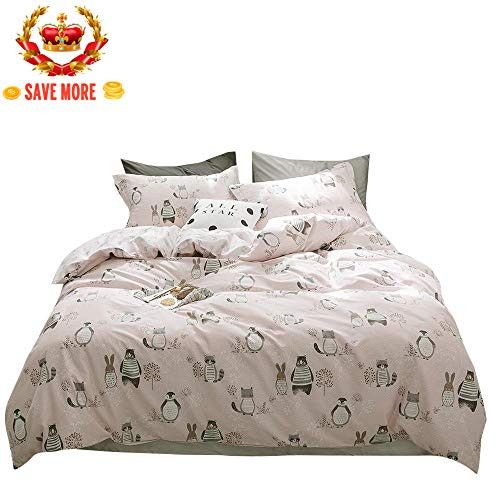 BuLuTu Rabbit Bear Raccoon Print 3 Pieces Kids Girls Duvet Cover Set Twin Pink,100% Cotton Animal Bedding with Zipper Closure and Ties,1 Twin Duvet Cover + 2 Pillow Shams,No Comforter BuLuTu Rabbit Bear Raccoon Print 3 Pieces Kids Girls Duvet Cover Set Twin Pink,100% Cotton Animal Bedding with Zipper Closure and Ties,1 Twin Duvet Cover + 2 Pillow Shams,No Comforter