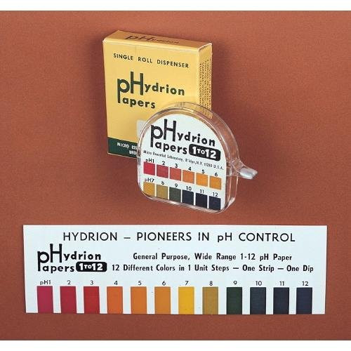 Micro Essential Hydrion 50 Polystyrene Single Roll Wide Range pH Test Paper Dispenser, 1-12 pH Range (Case of 10)