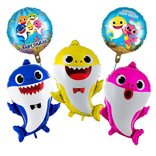 Shark Baby Balloons 5 Pcs Party Supplies Large Helium Foil Shark Family Balloons Decorations Set for Kids Birthday Shark Doo Doo Theme Party Baby Shower